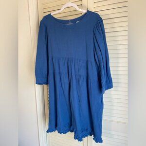 Umgee USA Women's Cobalt Blue Peasant Tunic Dress Size S 100% Cotton